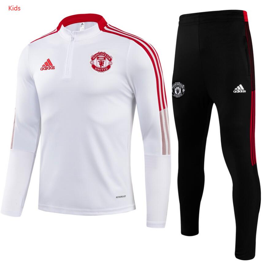 Kids 2021/22 Manchester United White Youth Training Suits Sweatshirt with Pants